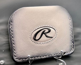 Minimalist Leather Three Pocket Baseball Wallet featuring embroidered Gray Rawlings Patch