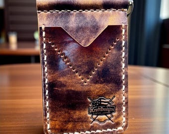 Rocado Shell Cordovan Italian Leather Four Pocket Money Clip Bifold Minimalist Wallet