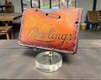 Leather Three Pocket Baseball Minimalist Wallet repurposed from a Rawlings Baseball Mitt