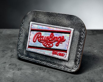 Minimalist Leather Three Pocket Baseball Wallet featuring Platinum Patch