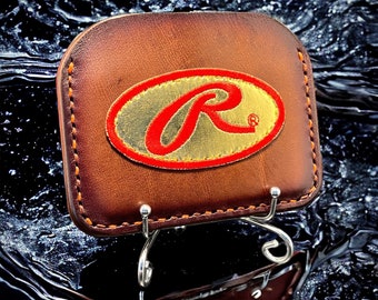 Minimalist Leather Three Pocket Baseball Wallet featuring Gold patch