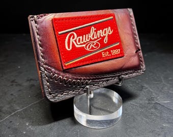 Minimalist Leather Three Pocket Baseball Wallet repurposed from a Rawlings Baseball Mitt