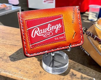 Minimalist Leather Three Pocket Baseball Wallet Repurposed from a Rawlings Glove