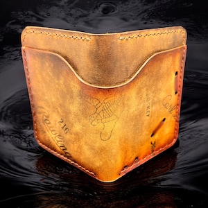 Cartera de béisbol plegable de cinco bolsillos de cuero reutilizada a partir de un guante de béisbol Rawlings vintage