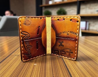 Leather Seven Pocket Baseball Bifold Wallet repurposed from a Rawlings baseball glove
