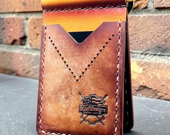 Leather Four Pocket Money Clip Bifold Minimalist Wallet