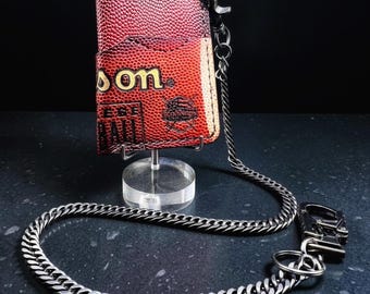 Leather Three Pocket Minimalist Wallet repurposed from a Wilson Football: DCraftDesigns Exclusive with Wallet Chain
