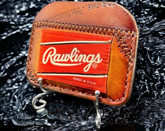 Minimalist Leather Three Pocket Baseball Wallet repurposed from a Rawlings Baseball Mitt