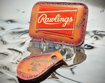 Minimalist Leather Three Pocket Baseball Wallet & Keychain repurposed from a Rawlings Baseball Mitt