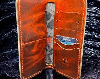 Ten Pocket Orange / Brown Leather Travel Wallet