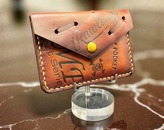 Minimalist Leather Three Pocket Baseball Wallet repurposed from Rawlings Baseball Glove