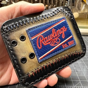 Minimalist Leather Three Pocket Baseball Wallet featuring rare Rawlings Patch