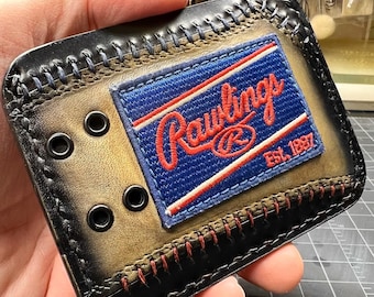 Minimalist Leather Three Pocket Baseball Wallet featuring rare Rawlings Patch