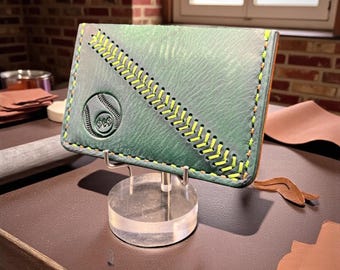 Minimalist Leather Three Pocket Baseball Wallet featuring Baseball Stitch