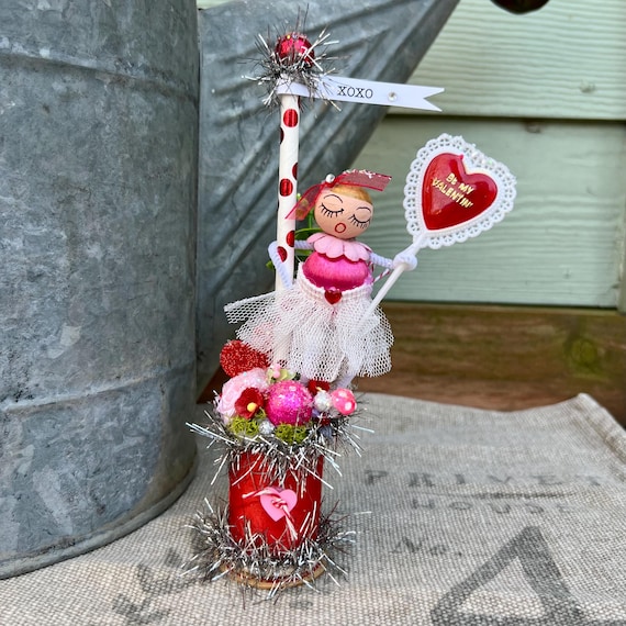 Whimsical Valentine’s Day Ballerina | Handmade Vintage-Style Cupid Doll | Romantic Retro-Inspired Holiday Decor