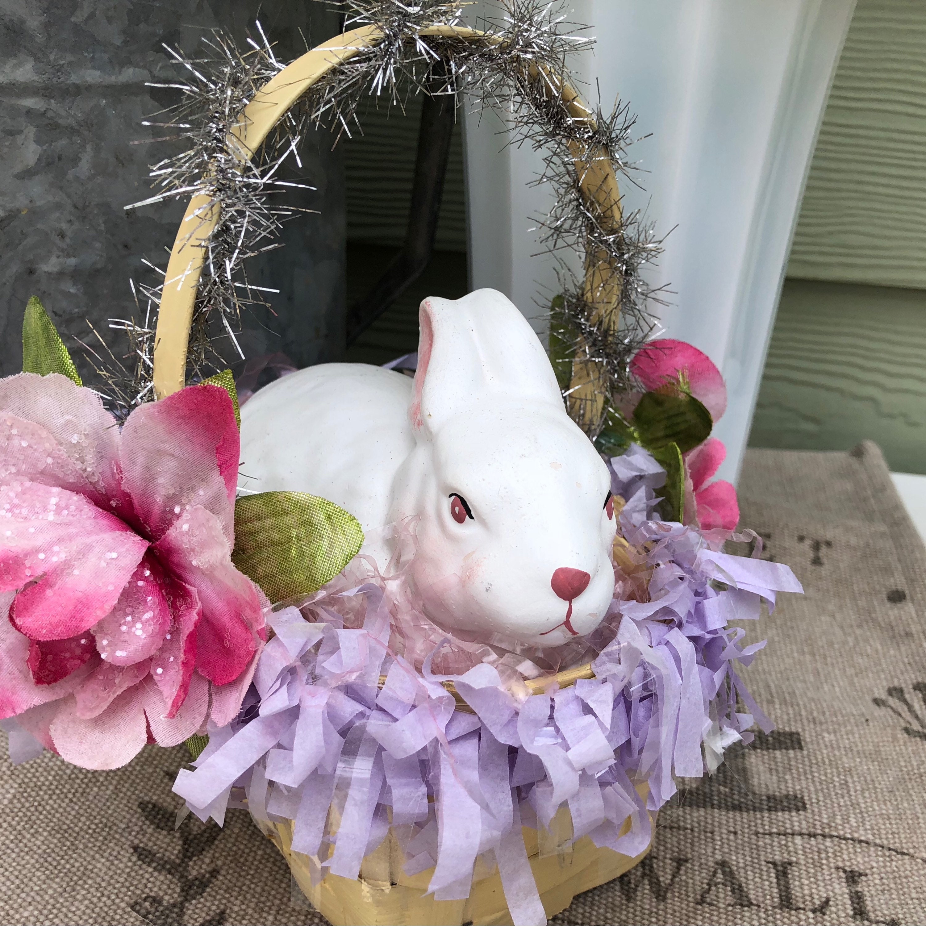 Shabby Chic Cottage Style Easter Decor With Yellow Basket Etsy
