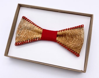 Baseball Leather Bow Tie / Red Strap with Red Stitches / adjustable neck size 15 - 19 inches