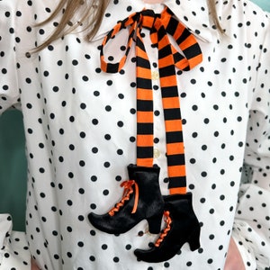 Witch's Stride Bow Tie / Orange & Black Stripes / Iconic Laced Boots image 2