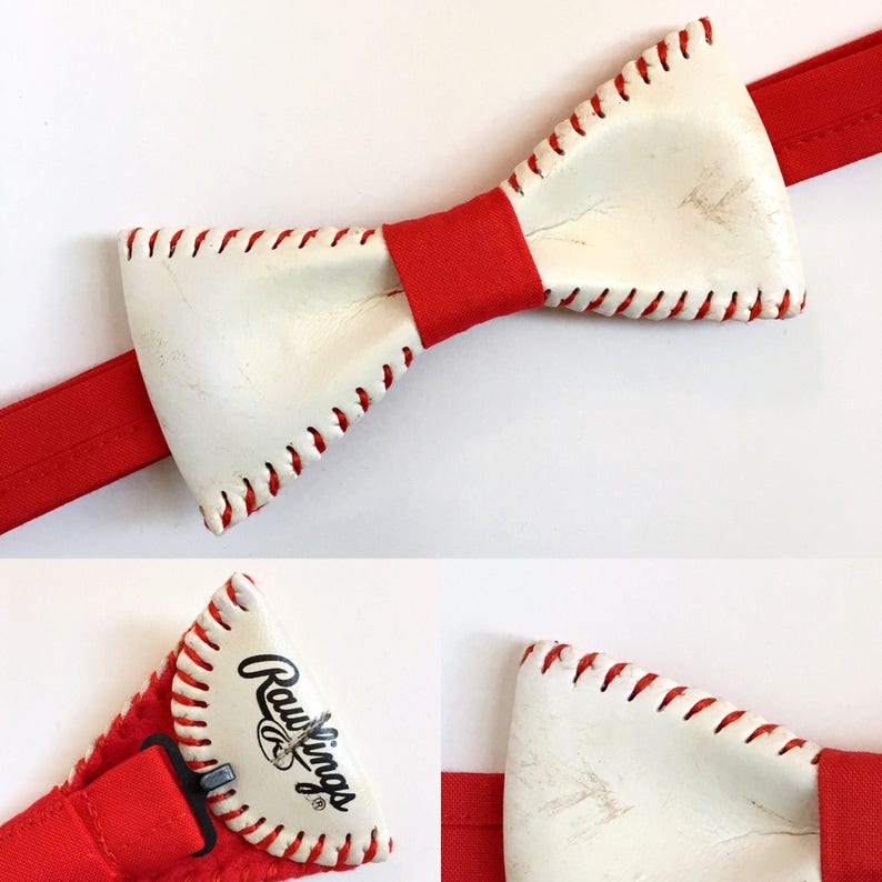 Baseball Leather Bow Tie / adjustable neck size 15 19 inches Etsy