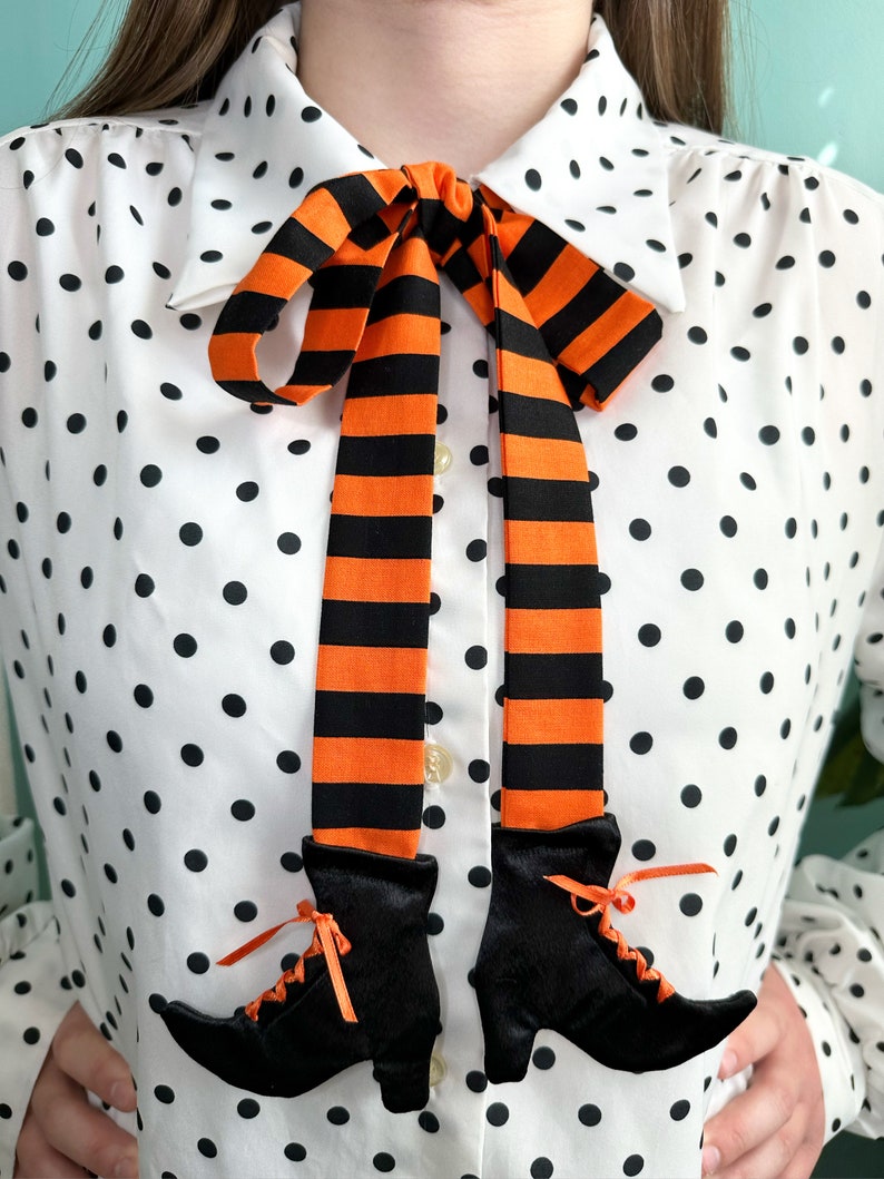 Witch's Stride Bow Tie / Orange & Black Stripes / Iconic Laced Boots image 4