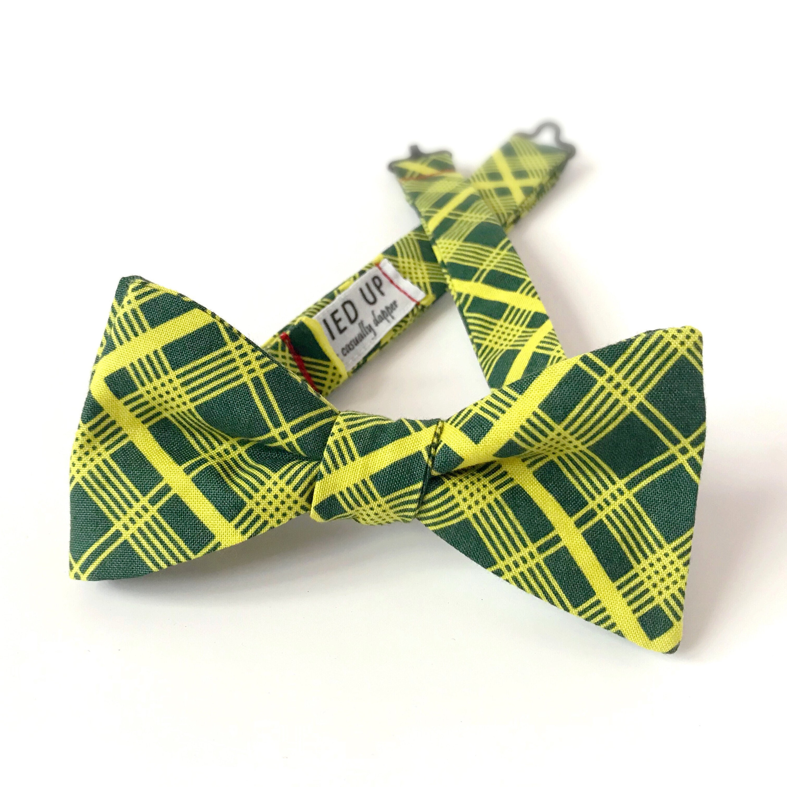 Green Plaid Freestyle Bow Tie / Golf Masters / Adjustable 15 19 Inches