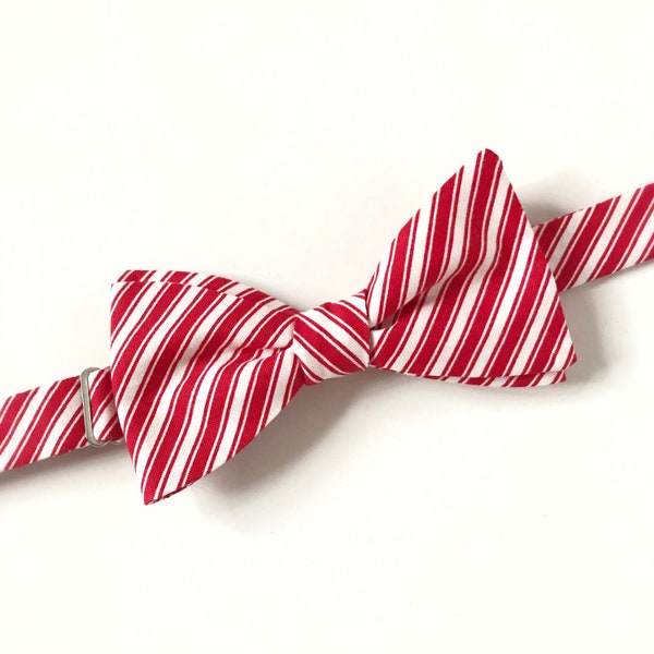 Red & White Candy Striped Freestyle Bow Tie / adjustable 15 - 19 inches