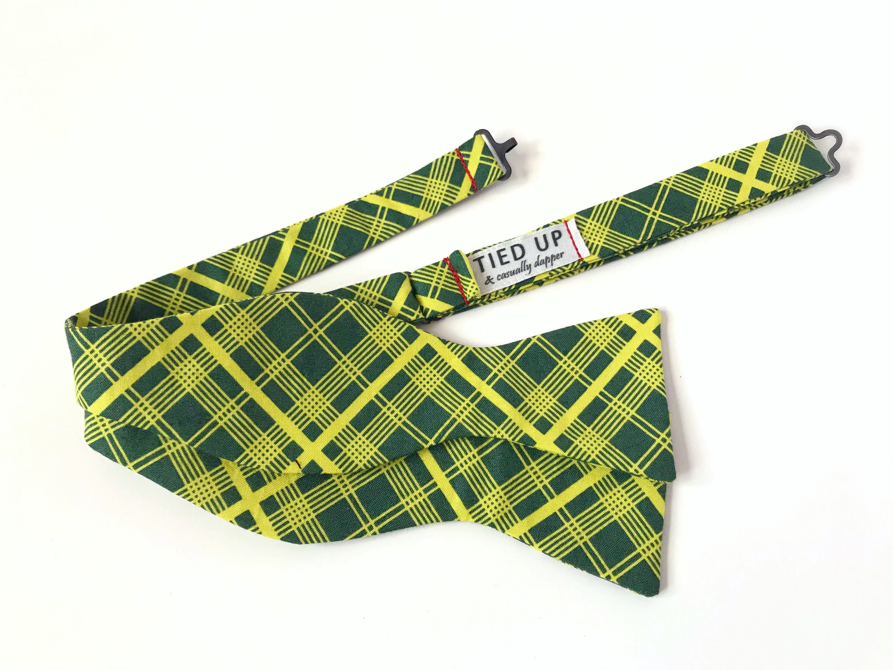 Green Plaid Freestyle Bow Tie / Golf Masters / Adjustable 15 19 Inches