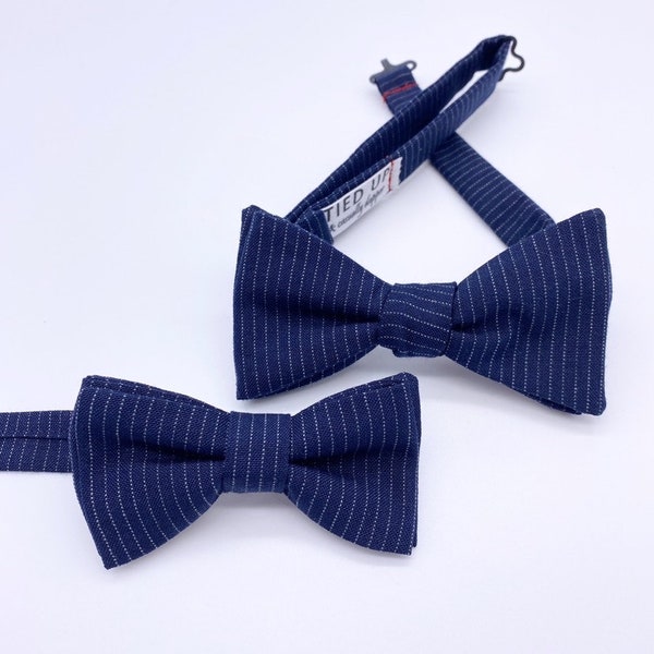 Bow Ties Matching Sets / Father Son / Navy Pin Stripes / adjustable