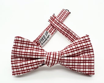 Freestyle Bow Tie / Red White Plaid / adjustable 15 - 19 inches