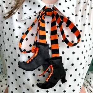 Witch's Stride Bow Tie / Orange & Black Stripes / Iconic Laced Boots image 1