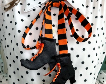 Witch's Stride Bow Tie / Orange & Black Stripes / Iconic Laced Boots