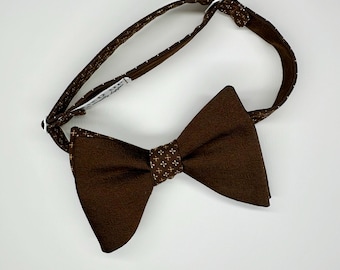 Chocolate Brown Reversable Freestyle Bow Tie / adjustable 15 - 19 inches