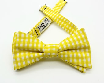 Freestyle Bow Tie / Yellow Check Gingham / adjustable 15 - 19 inches