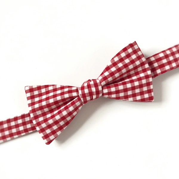Red & White Gingham Check Freestyle Bow Tie / adjustable 15 - 19 inches