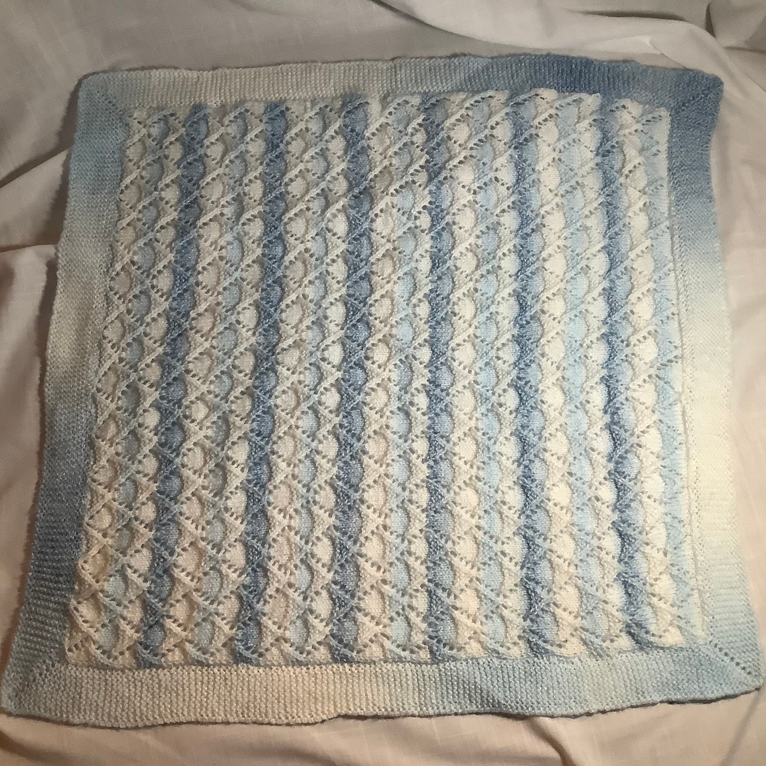 Hand knitted baby blanket 73cm 29 inches square. White pale Etsy