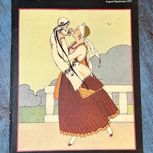 May include: A vintage Metropolitan Museum of Art Bulletin cover. The illustration depicts a woman in a long, pleated maroon skirt and a white top, holding a baby. The cover has the text "The Metropolitan Museum of Art" and "Bulletin August/September 1971".