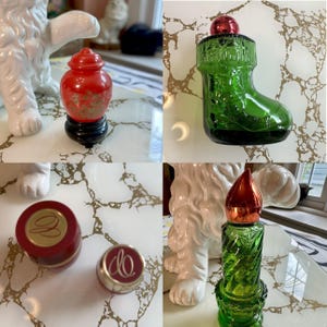 Vintage Avon Bottle Collection, Set of 5, Christmas Candle, Stocking, Chinese Urn, Moonwind, Charisma, Christmas Surprise  (WN-A069)