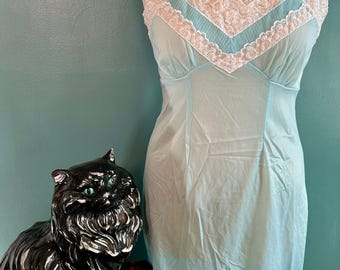 Vintage Nightgown, Light Blue 60s-70s Nightgown by Perlon, Retro Nighty, Peignoir (CL-A173)