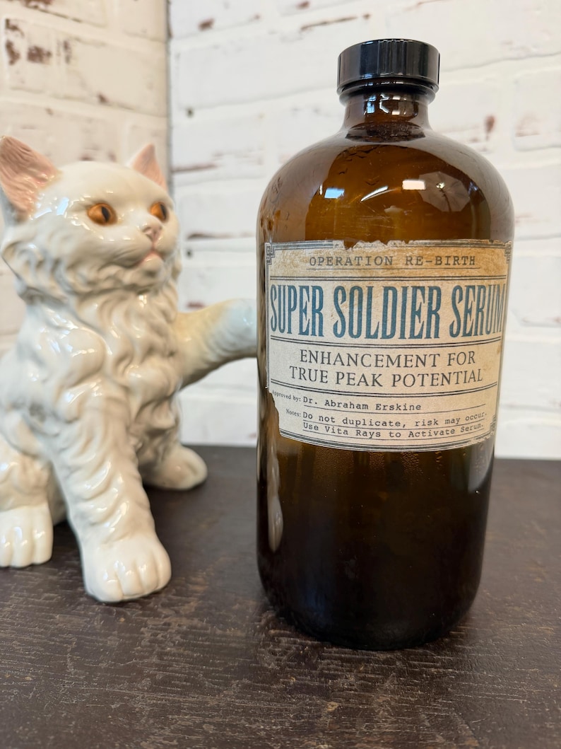 Marvel Super Soldier Serum Bottle Prop | Captain America Project Rebirth Lab Apothecary Bottle | Marvel Fan Decor Cosplay Prop (WN-A100) image 1