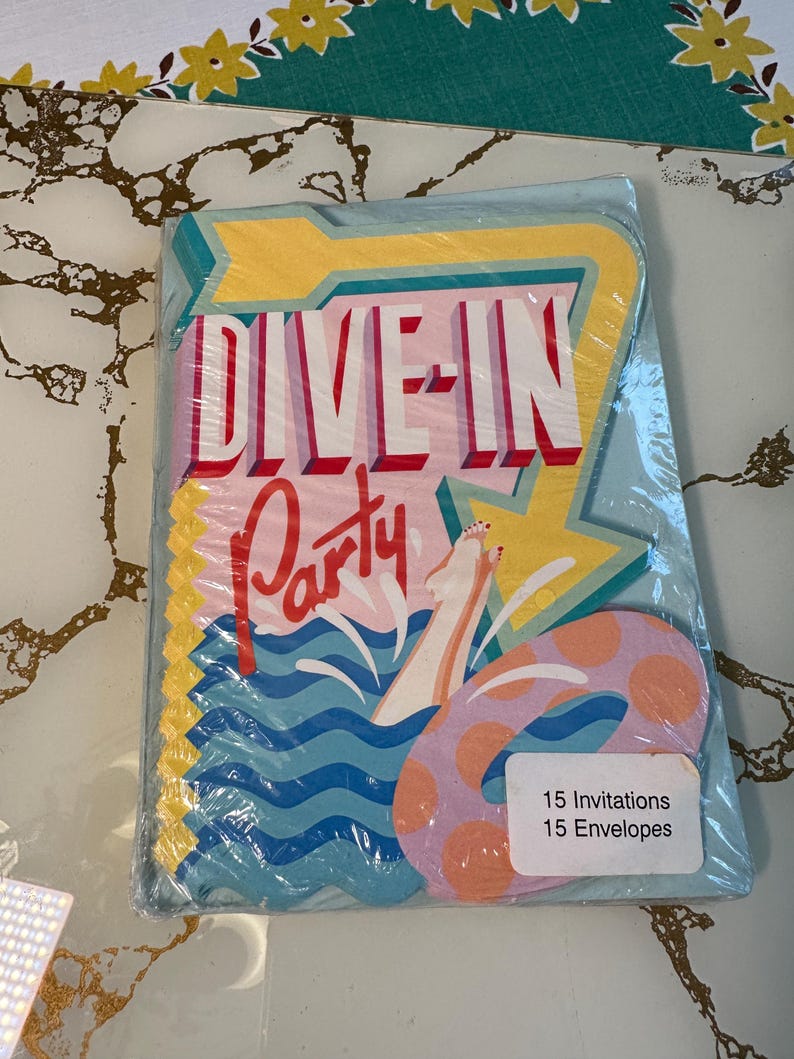 Vintage 1980s Pool Party Invitations, Pack of 15, DIVE-IN (EP-A124) - Etsy