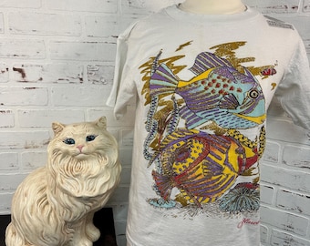 90年代ヴィンテージTシャツ、ダイヤモンドダスト、熱帯魚、パロット