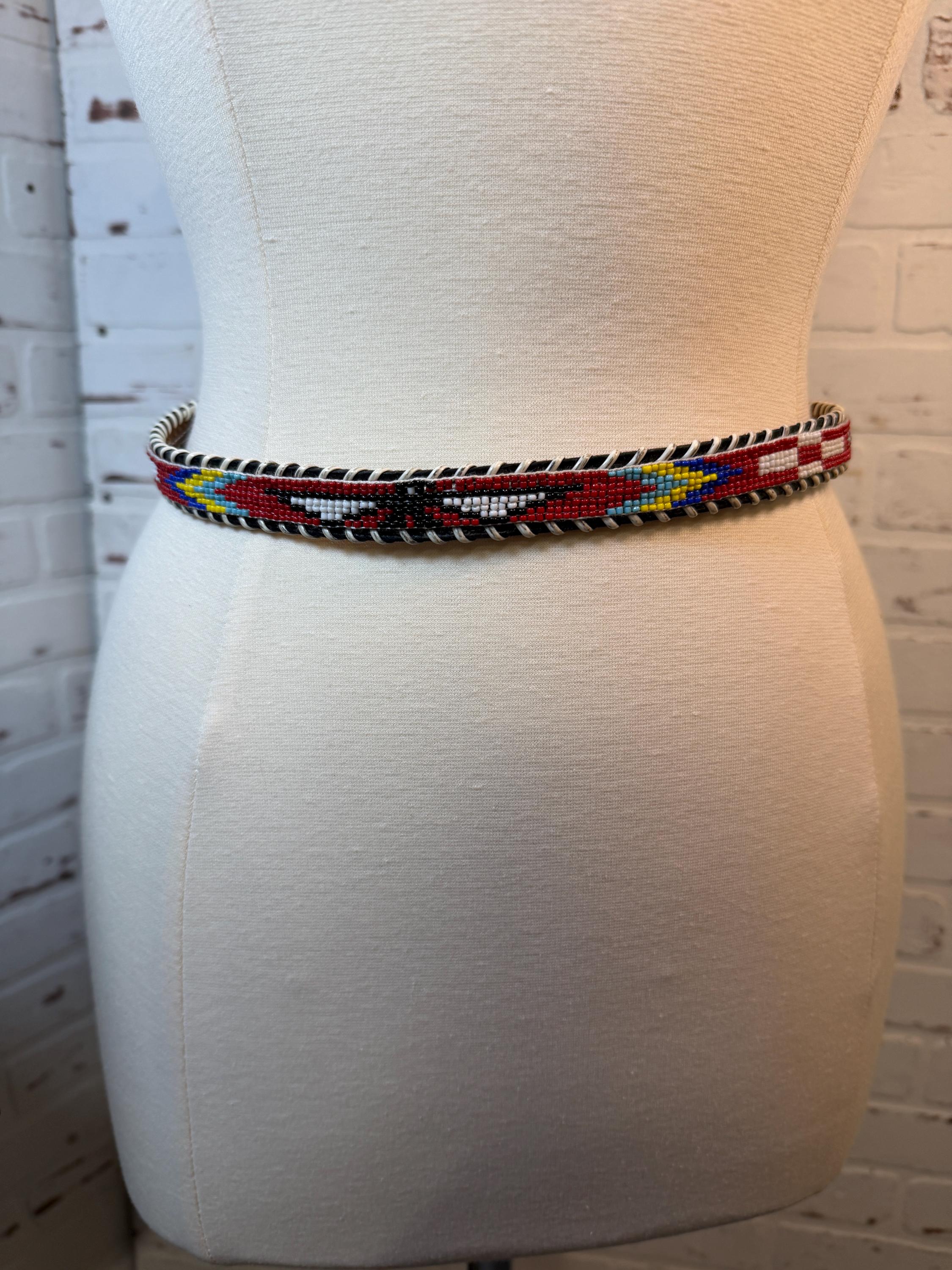 Vintage 70s beaded tribal thunderbird belt fits waist 25.5\