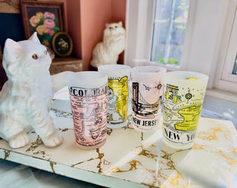 Vintage Hazel Atlas Frosted State Souvenir Glass - Retro Kitsch - Etsy
