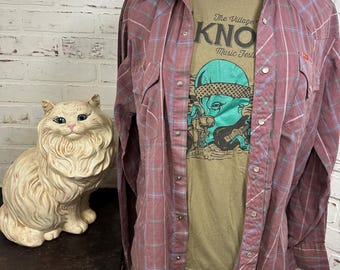Vintage 70s-80s Western Plaid Pearl Snap Shirt, ELY Plains (CL-A265)