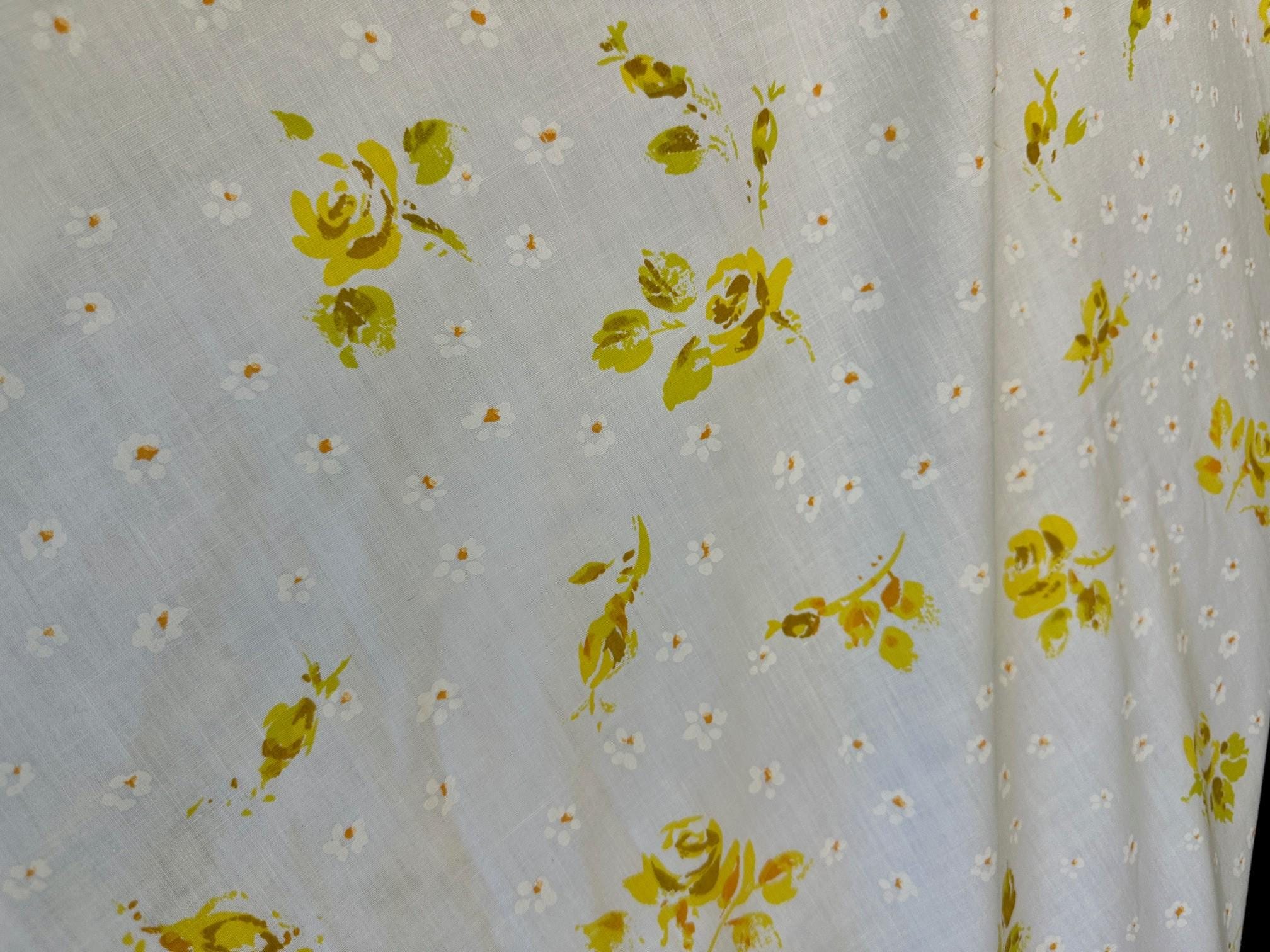 ヴィンテージ ツインフラットシーツ、1970年代 イエローローズ、ミニ