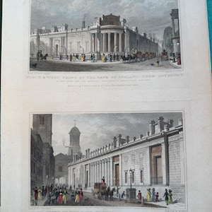 Antique Print, London Architecture, Bank of England, 1827 Steel Plate Engraving by Thomas Hosmer Shepherd (AR-A293)