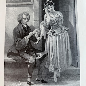 Antique Print -  A Sentimental Journey Through France and Italy, Yorick and the Chaise-Vamper&#39;s Wife, 1892 Book Page (AR-A530)