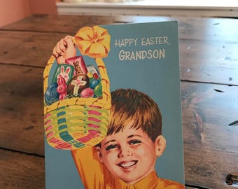 Vintage Card, Easter Card, For Son, Grandson, Easter Basket, Easter Bunny (B663) GIFT GIFT