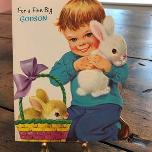 Tarjeta vintage, tarjeta de Pascua, ahijado, padrino, canasta de Pascua, conejito de Pascua (B656) REGALO REGALO