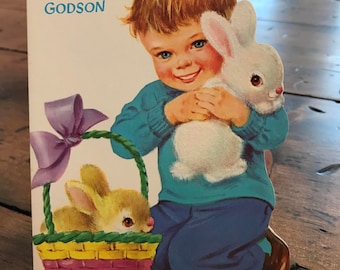 Vintage Card, Easter Card, Godson, Godfather, Easter Basket, Easter Bunny (B656) GIFT GIFT